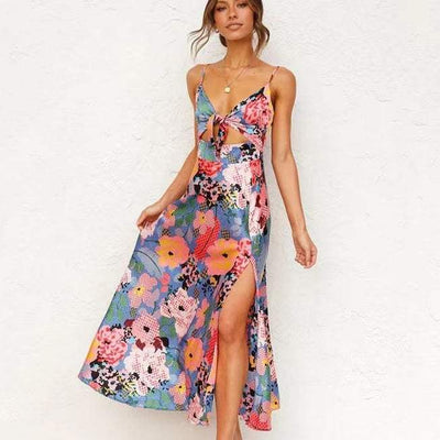 Suspender Woman’s Printed Wear Bow Beach Backless Dress