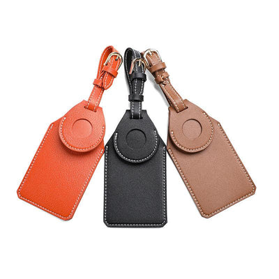 Luggage Tag Location Tracker Protective Cover in black, brown, orange; PU/PVC material.